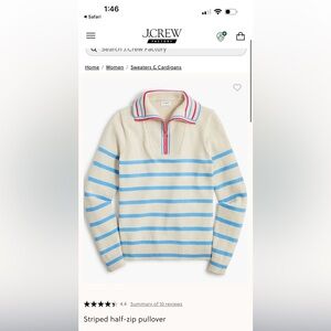 J. Crew Women's Zip Up Sweater in Cream and Blue
